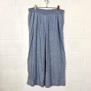 Land n Sea Linen Blend Pants Blue Pull On Pockets Wide Leg Coastal Beach 1X